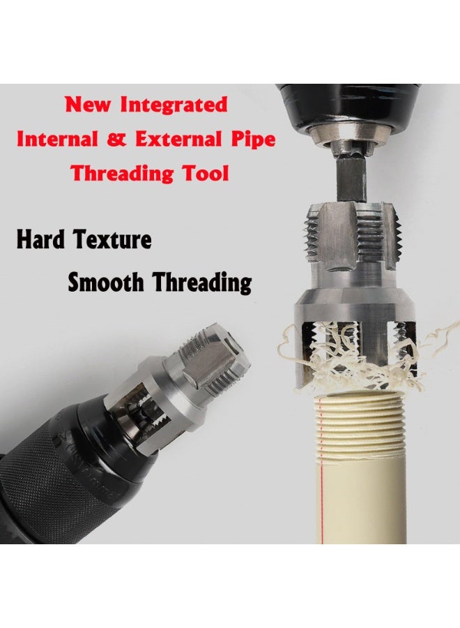 Integrated Internal & External Pipe Threading Tool, Pvc Threading Tool Kit, Electric Drill Compatible Pvc Pipe Threader Kit With Various Die Sizes, Pipes Threader Plumbing Tools (1/2" + 3/4") - Image 3